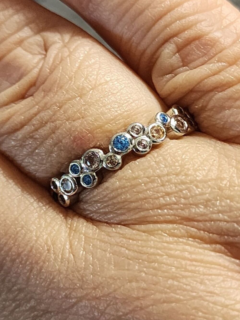 Bomb Party Silvertone Multicolor Blue Bubble Band Ring
